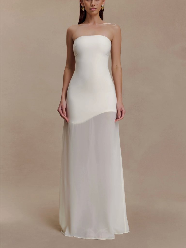 Nwt Meshki Mason Ivory Strapless Crepe Chiffon Maxi Dress | Retail $185